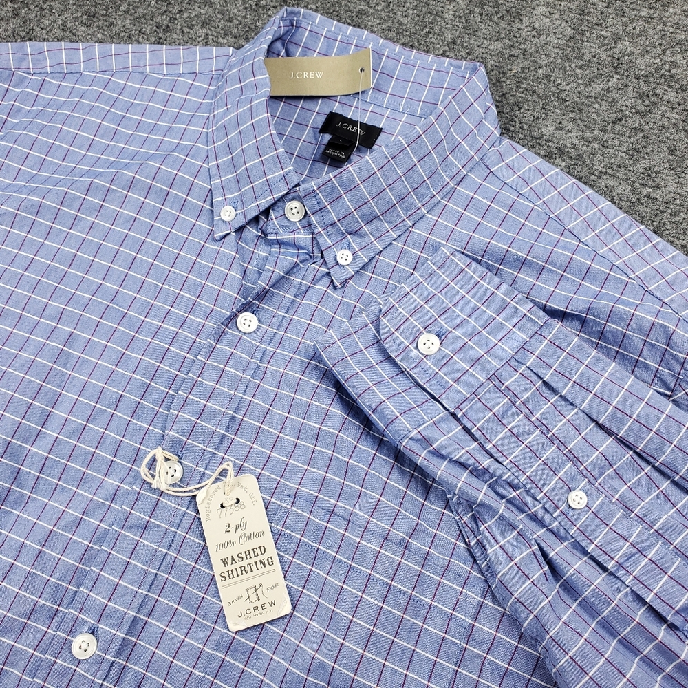 J Crew Dress Shirt Mens Large Oxford Button Down Grid Check 2 Ply Formal NWT